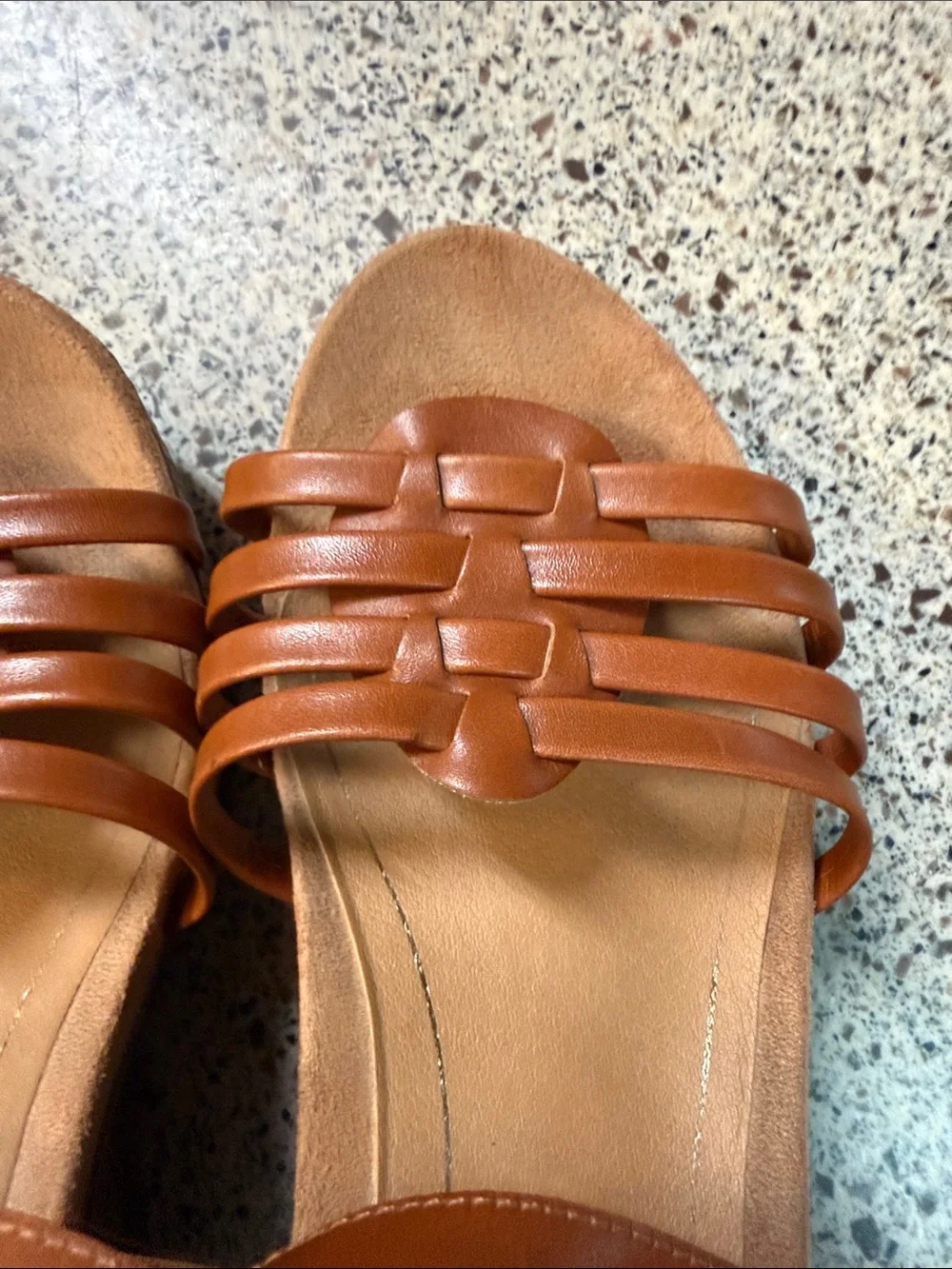 Vionic Brown Leather Woven Strappy Sandals
